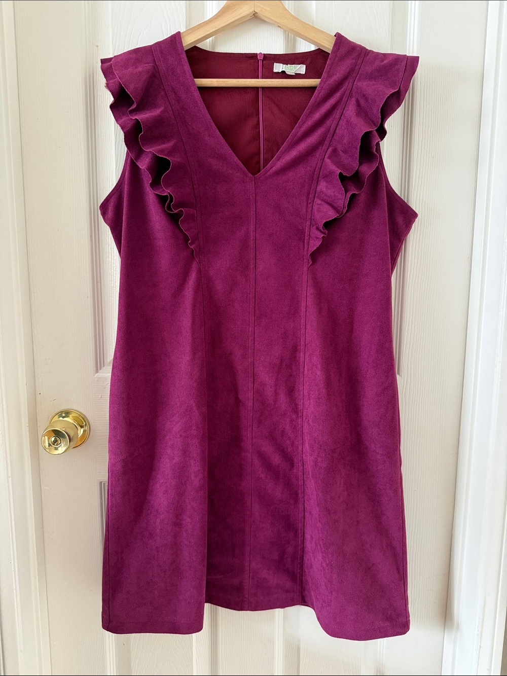 Ruffle-Trim Mini Dress in Burgundy